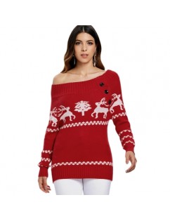 Off The Shoulder Knit Tunic Reindeer Sweater